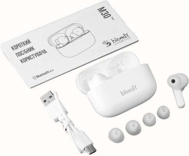 Фото - Уцінка - Навушники вкладиші бездротові TWS Bloody M30 White