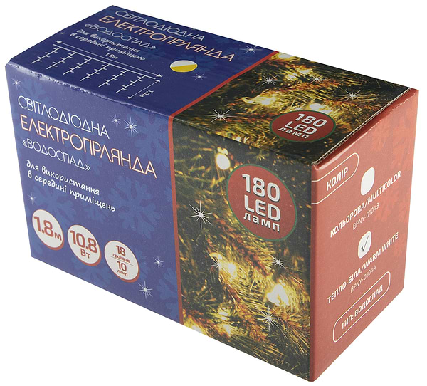 Фото - Гірлянда-штора BPNY Водопад White з адаптером 180LED, 1.8М, 10.8W (102980)