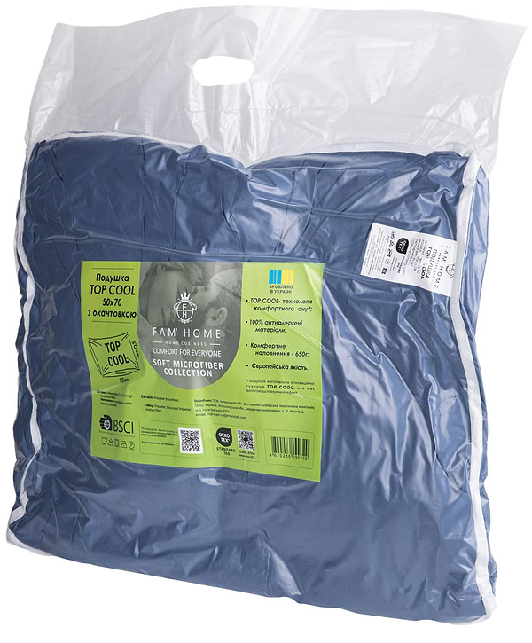 Фото - Подушка стандартна FAM' HOME TopCool® не стьобана, окантована 50х70 (МІС19TC)