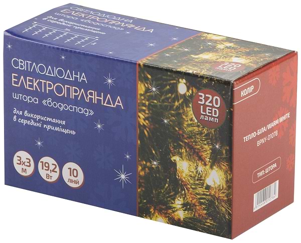 Фото - Гирлянда-штора BPNY Водопад White 320 LED 3Мх3М, 220V, 19,2W (116033)