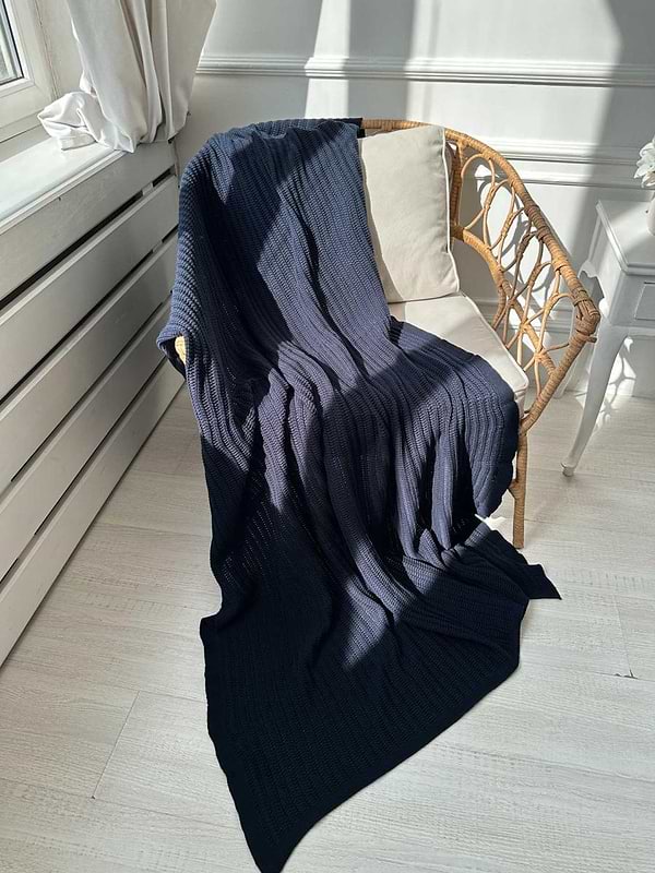 Фото - Плед євро Прованс в'язаний Cotton синій 200х220 см (040382)