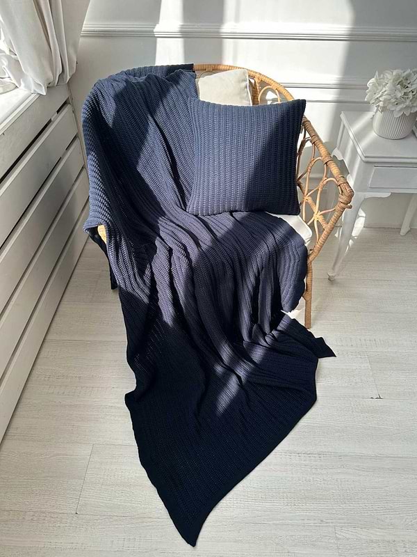 Фото - Плед євро Прованс в'язаний Cotton синій 200х220 см (040382)