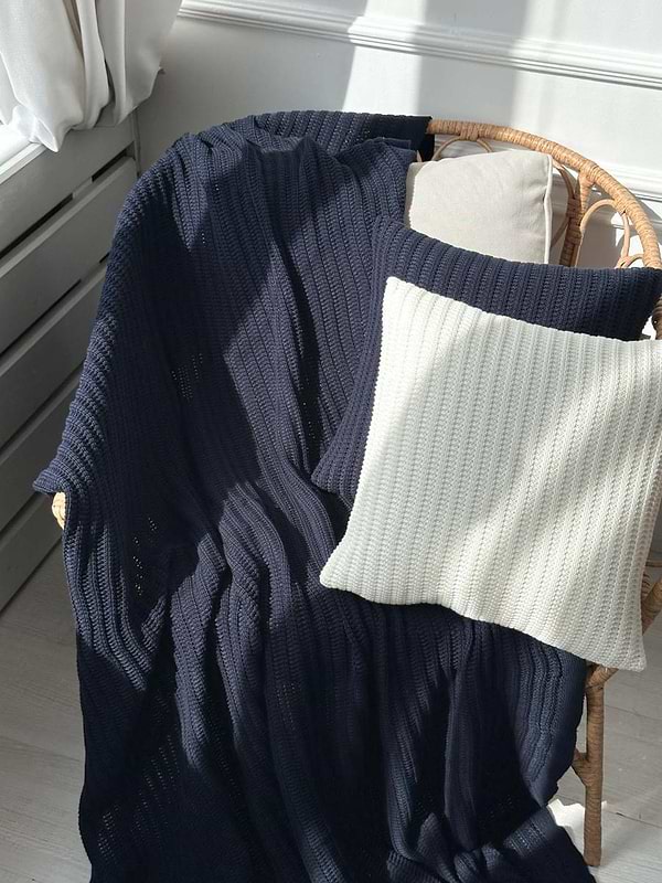 Фото - Плед євро Прованс в'язаний Cotton синій 200х220 см (040382)