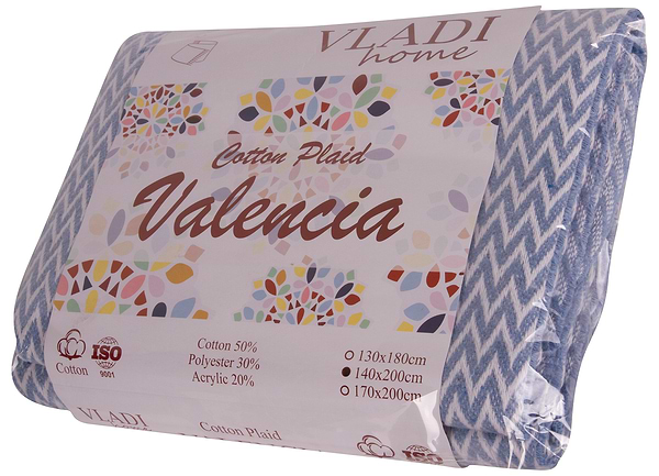 Фото - Плед полуторный Vladi Валенсия Antonio бело-голубой 140х200