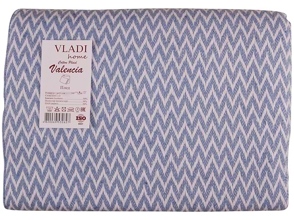 Фото - Плед полуторный Vladi Валенсия Antonio бело-голубой 140х200 Фото - Плед полуторный Vladi Валенсия Antonio бело-голубой 140х200