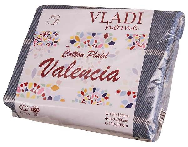 Фото - Плед полуторный Vladi Валенсия Harry бел-дым-серо-голубой 140х200