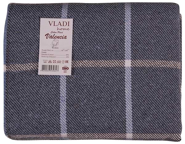 Фото - Плед полуторный Vladi Валенсия Harry бел-дым-серо-голубой 140х200