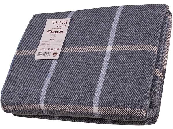 Фото - Плед полуторный Vladi Валенсия Harry бел-дым-серо-голубой 140х200