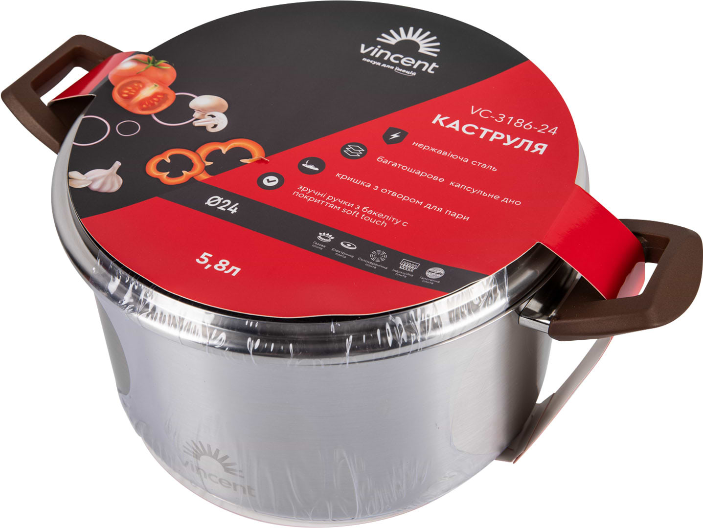 Фото - Каструля Vincent 5,8 л (VC-3186-24)