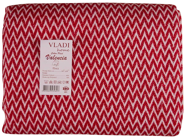 Фото - Плед полуторный Vladi Валенсия Antonio бело-красный 140х200. Фото - Плед полуторный Vladi Валенсия Antonio бело-красный 140х200.