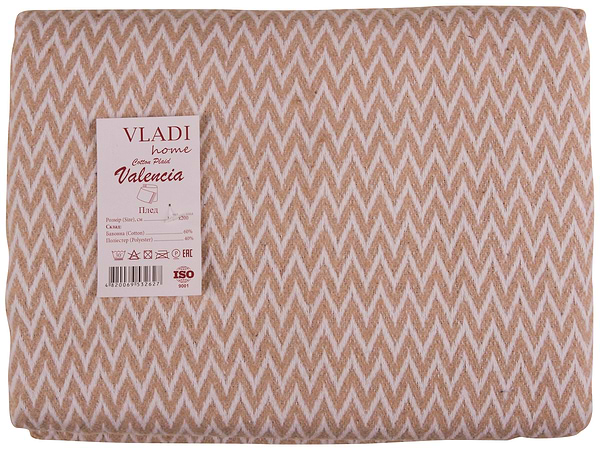 Фото - Плед полуторный Vladi Валенсия Antonio бел-песок 140х200