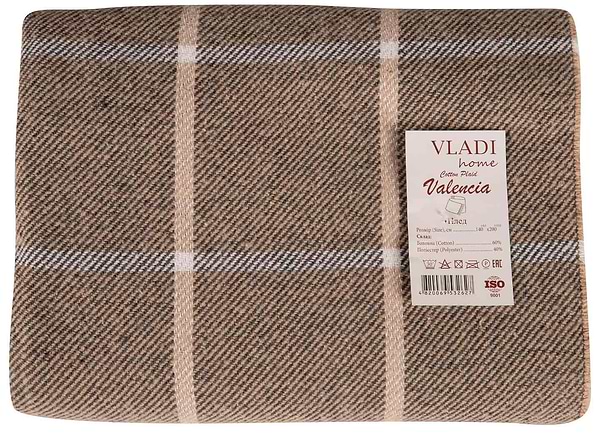 Фото - Плед полуторный Vladi Валенсия Harry бел-дым-песок 140х200