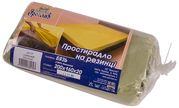 Фото - Простирадло полуторне Ярослав на резинці бязь 200х160х20 диз.05 (оливковий) (38169)