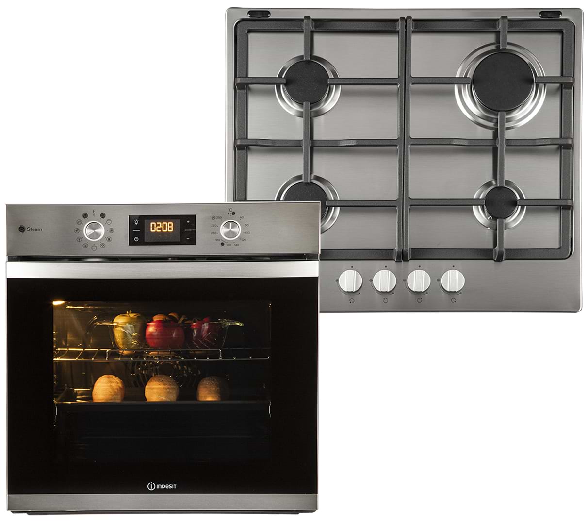 Духовой шкаф + варочная панель газовая Indesit IFWS 3841 JH IX + THP 641 IX/I - Фото 1