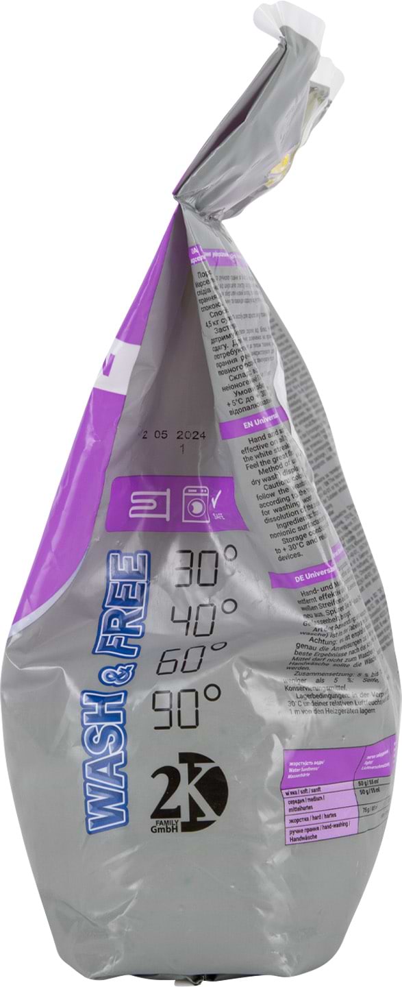 Фото - Стиральный порошок WASH & FREE Универсальный Жасмин и лаванда с марсельским мылом 2400г