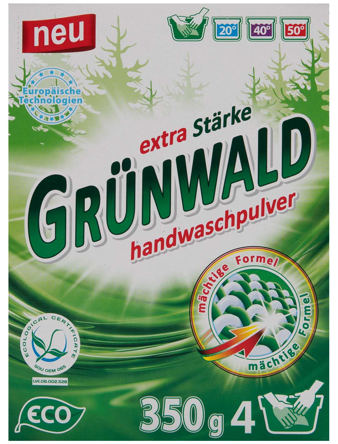 Пральний порошок GRUNWALD д/руч.прання Гірська Свіжість 350 г - Фото 1