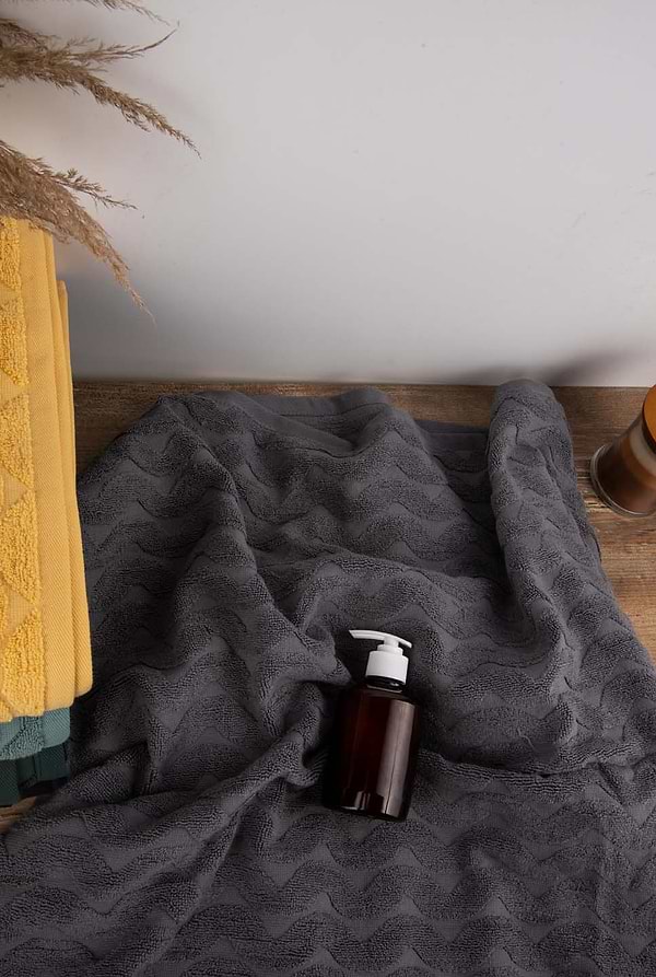 Фото - Рушник банний GM Textile махровий жакардовий сірий (зігзаг) 100х150