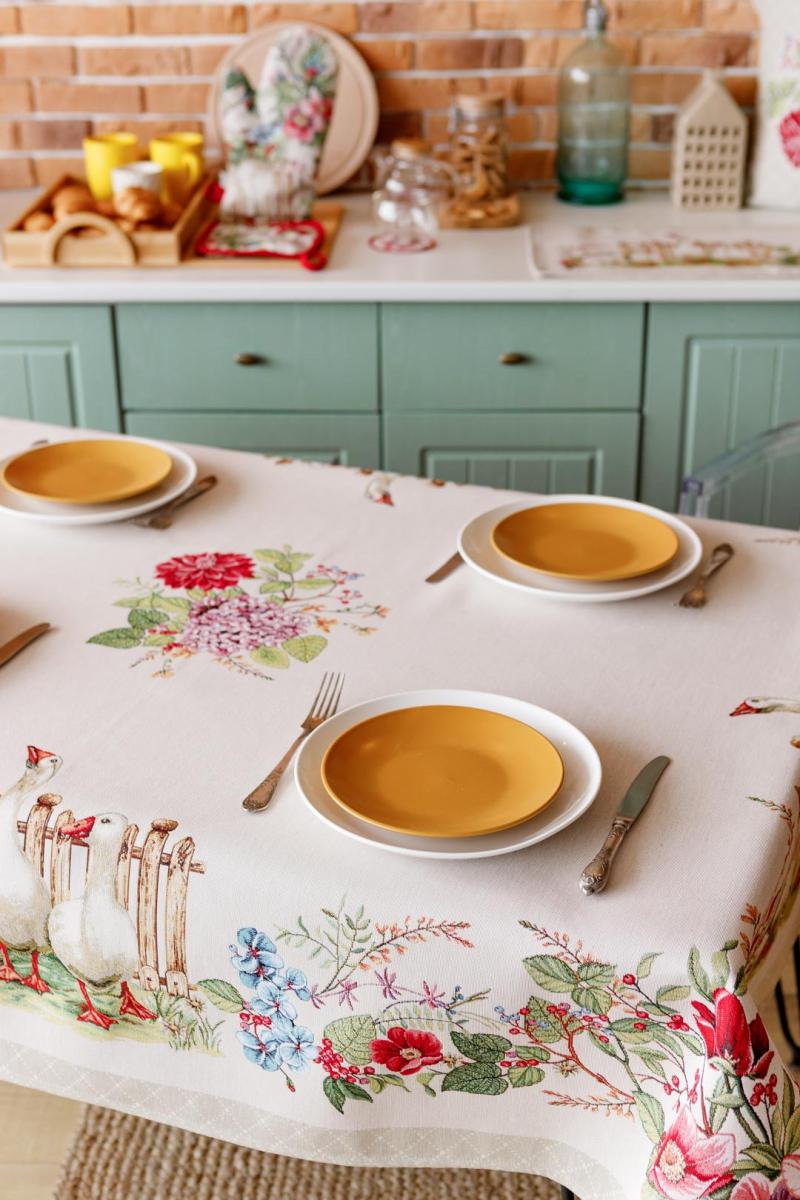 Фото - Скатерть прямоугольная Прованс Гуси 135х240 см (034099)