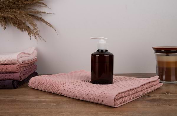 Фото - Рушник для обличчя GM Textile махровий вафельний бордюр світло-кораловий 50х90