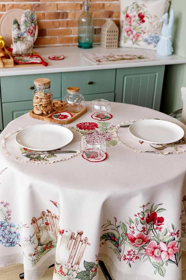 Фото - Скатертина кругла Прованс Гуси D180 см (034131)