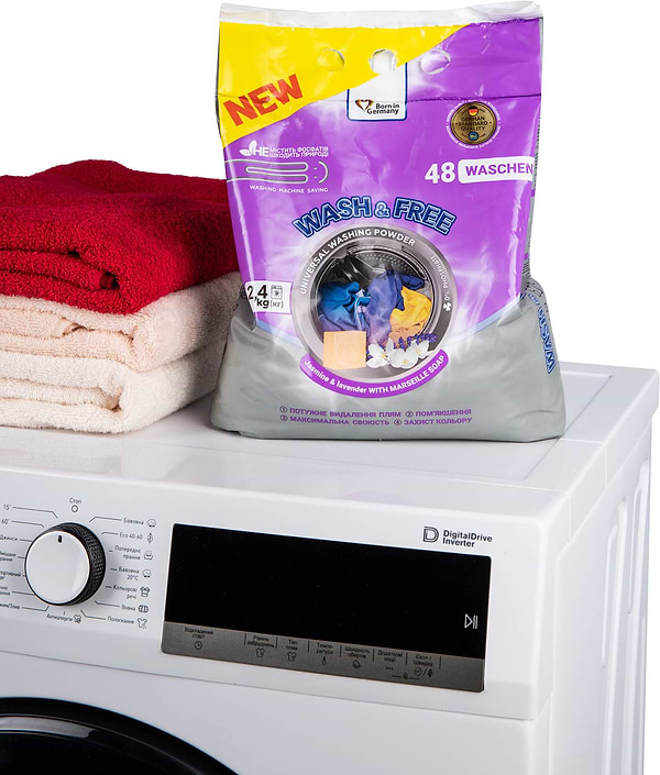 Фото - Стиральный порошок WASH & FREE Универсальный Жасмин и лаванда с марсельским мылом 2400г