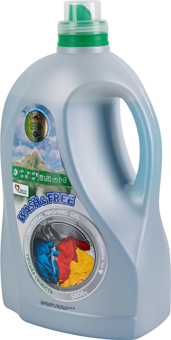 Фото - Гель для стирки WASH & FREE Универсальный Горная свежесть 5000г
