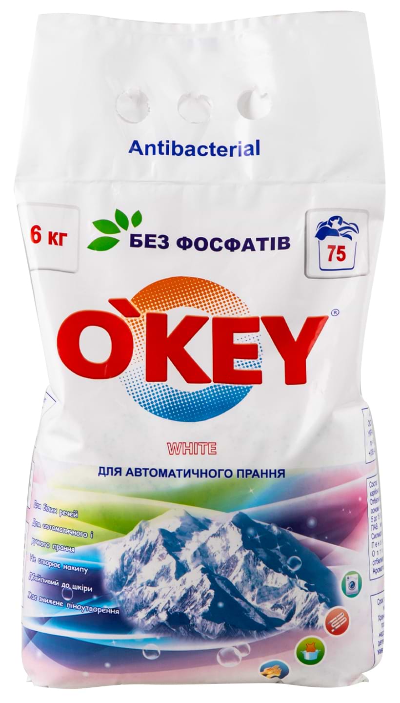 Пральний порошок O'key Гірська свіжість white автомат, 6 кг - Фото 1