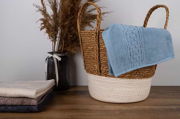 Фото - Рушник для обличчя Aisha жакард, бордюр шанель сіро-блакитний 50х90 (4820190498564)