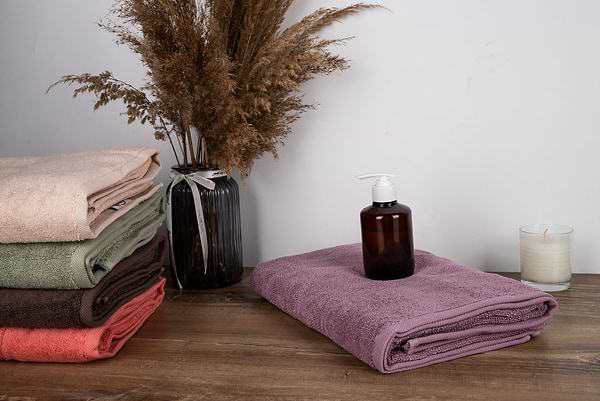 Фото - Рушник банний Aisha рис ефект пудрово-фіолетовий 70х140 (4820190498762)