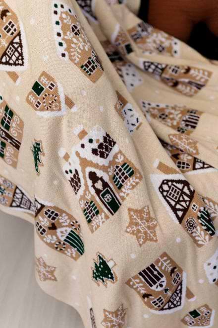 Фото - Плед полуторний Прованс Новорічний в'язаний Імбирні будиночки 130х170 см (037495)