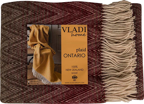 Фото - Плед полуторний Vladi ONTARIO VANESSA біл-черв-хакі-еко шок.ч 140х200