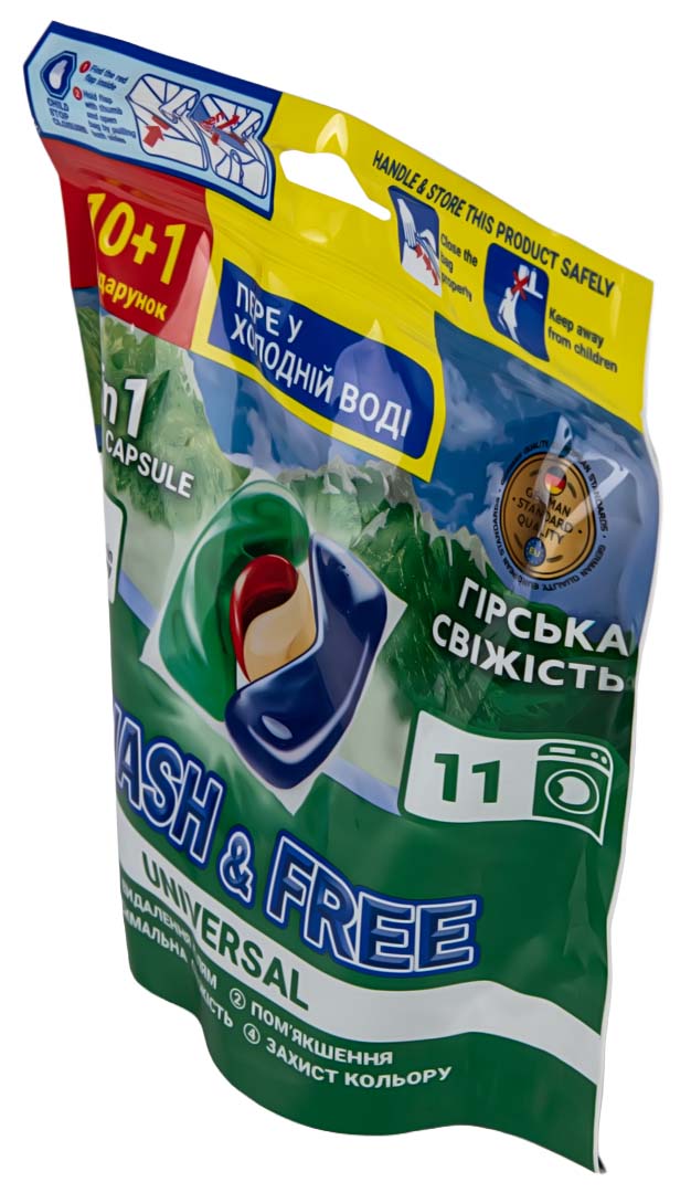 Фото - Капсулы для стирки WASH & FREE Горная свежесть 10+1 шт