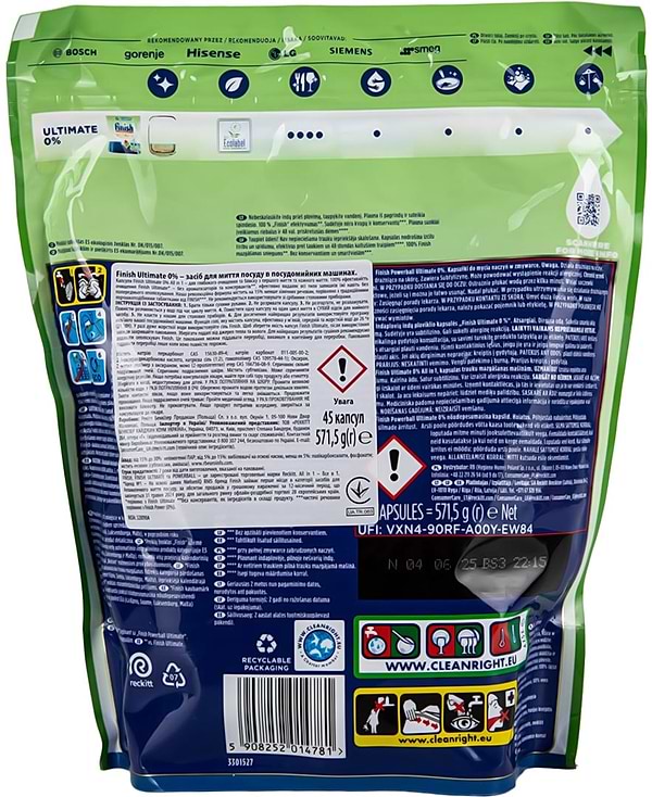 Фото - Таблетка для посудомоечной машины Finish Ultimate 0% 45 шт