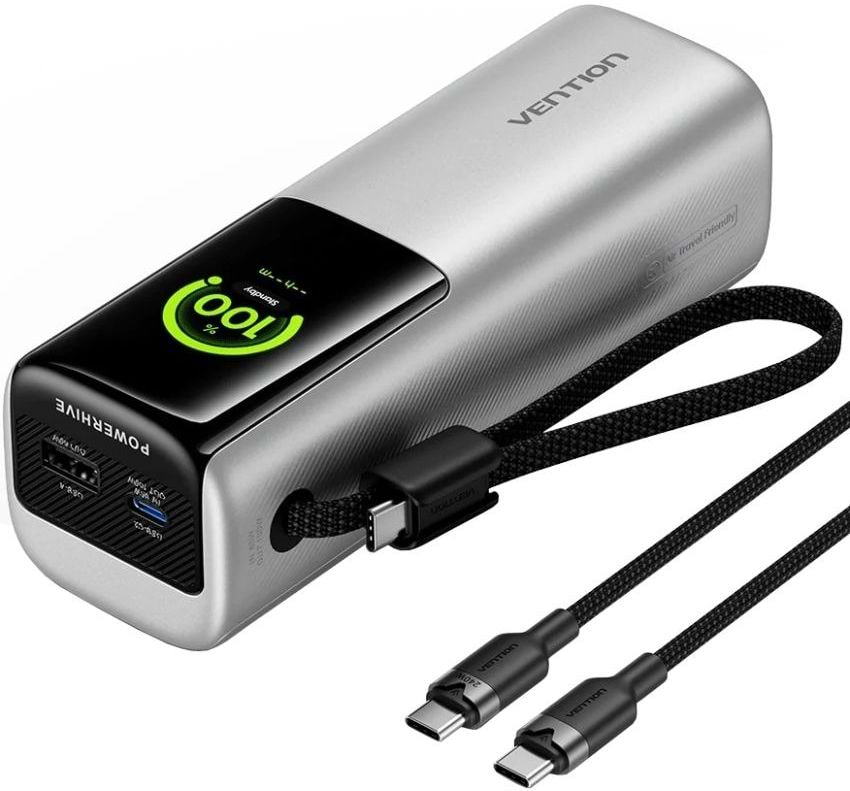 Батарея мобільна Vention 20000mAh 165W Built-in USB-C Silver (FKFI0)