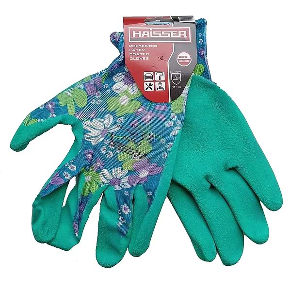 Фото - Перчатки садовые Haisser синие с зеленым латексным покрытием с подв. (211433)