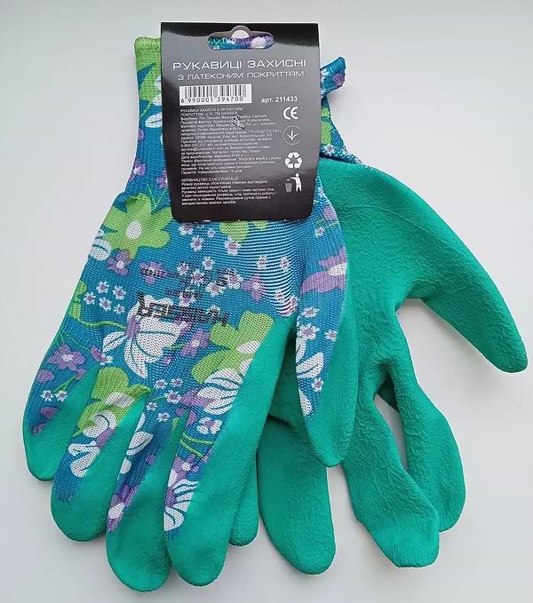 Фото - Перчатки садовые Haisser синие с зеленым латексным покрытием с подв. (211433)