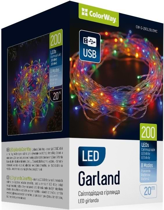Фото - Уценка - Гирлянда линейная Colorway LED 200 20 м разноцветная USB (CW-G-200L20UTMC) Фото - Уценка - Гирлянда линейная Colorway LED 200 20 м разноцветная USB (CW-G-200L20UTMC)