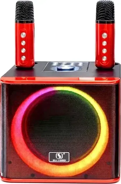 Портативная акустика INSPIRE YS-309-red + 2 беспроводные микрофоны и RGB подсветка