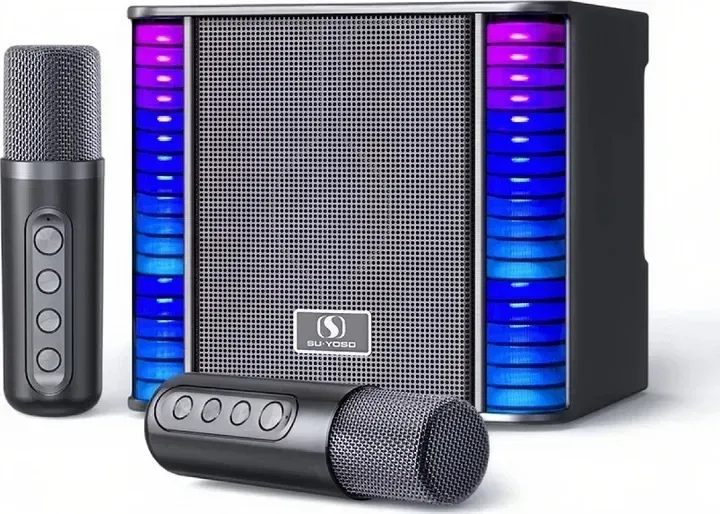 Портативная акустика INSPIRE YS-310 Boombox Black + 2 беспроводные микрофоны и RGB подсветка