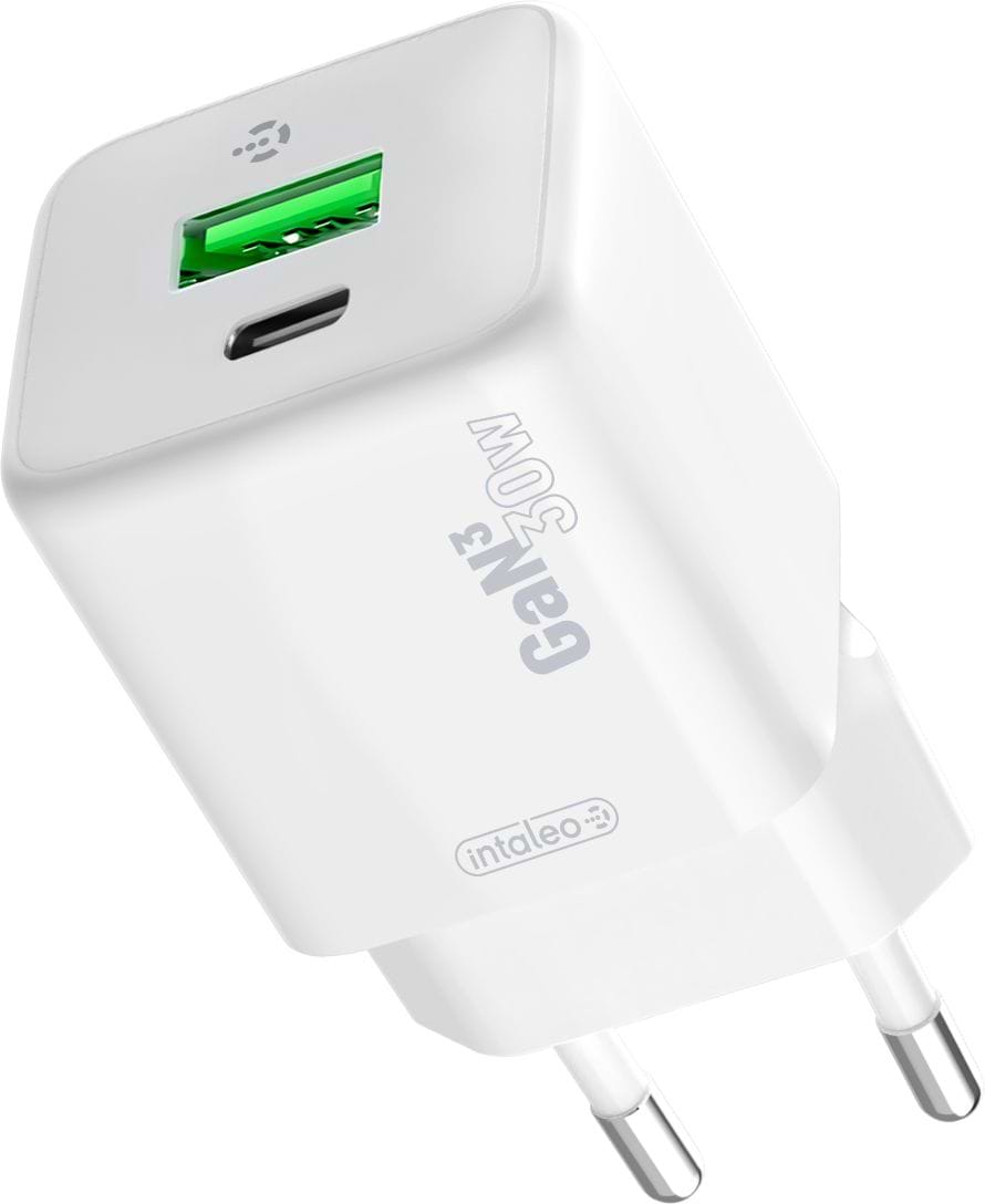 Мережевий зарядний пристрій Intaleo GaN 30W USB-A+USB-C INT-TCGN302CA White (1283126637278)