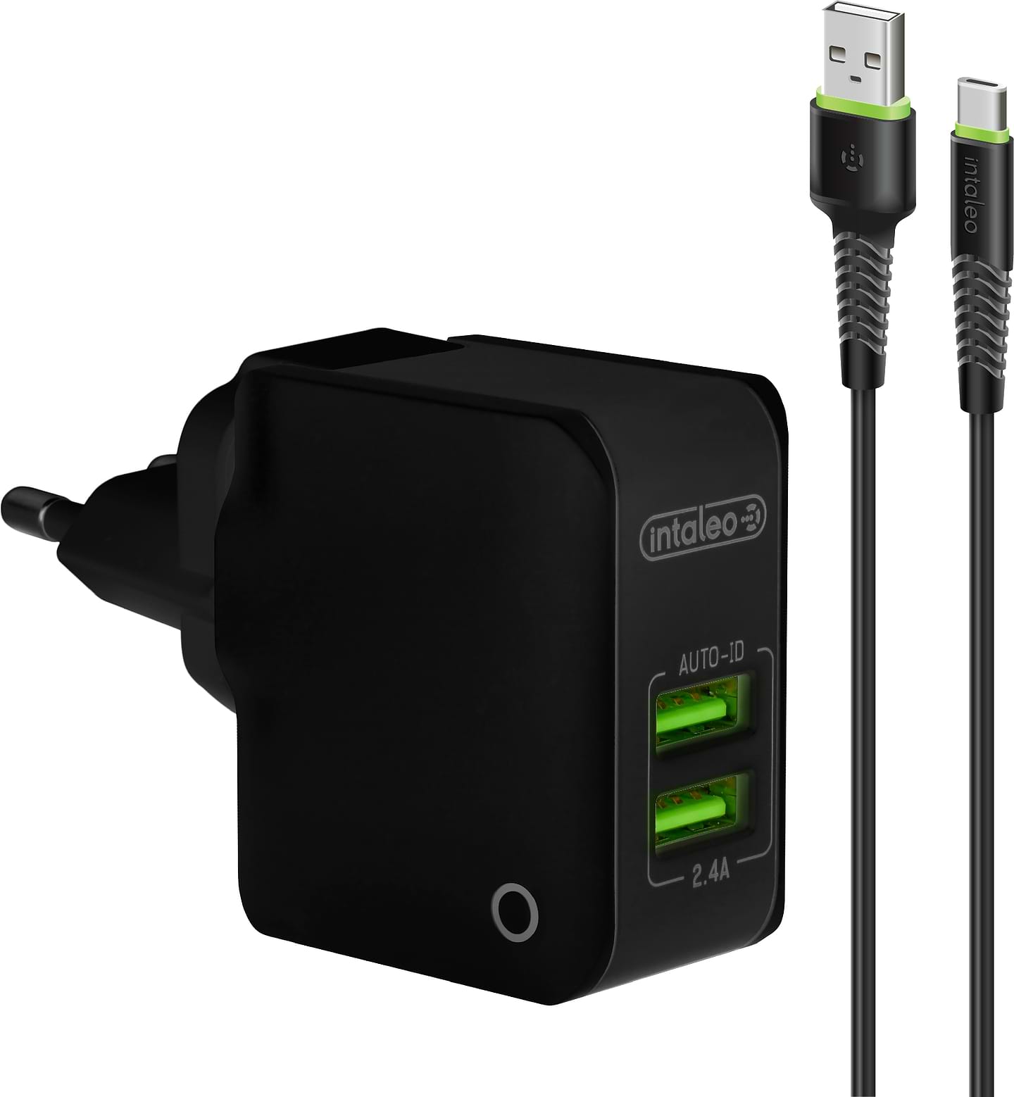 Мережевий зарядний пристрій Intaleo TCA242 (2USB2,4A) з кабелем Type-C (чорний)