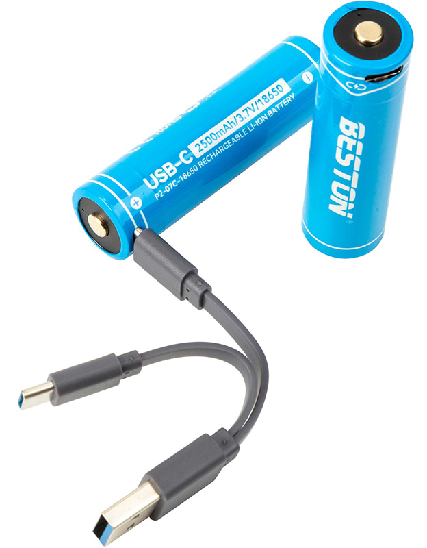 Аккумулятор тип 18650 Beston USB Type-C 18650, 3.7V 2500mAh, Li-Ion, 2 шт. (AA620371)