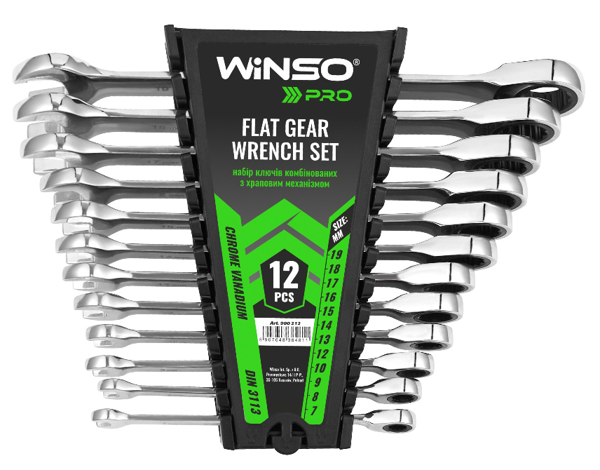 Набір комбінованих ключів Winso PRO з тріскачкою CR-V 12 шт. (900212)