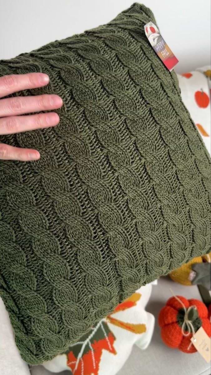 Фото - Подушка декоративная Прованс вязаная Косы Оливковая 45х45 см (029752)