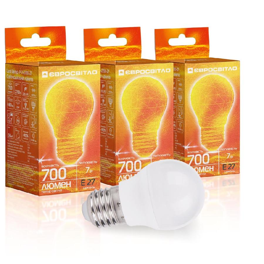 Лампочка світлодіодна Євросвітло 3 шт. 7Вт 2700К P-7-2700-27 Е27 (000058950)