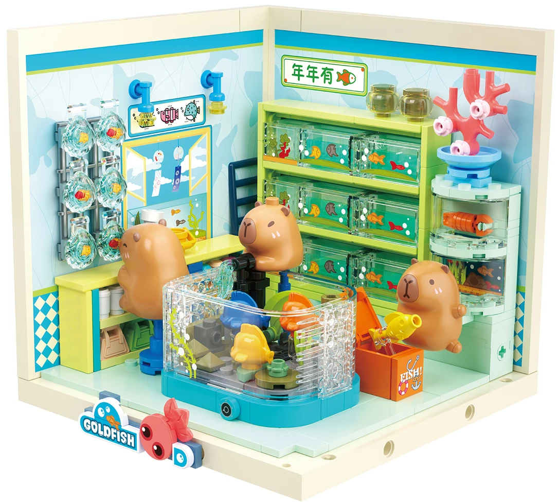 Пластиковый конструктор JAKI серии Mini Super Town - АКВАРИУМЫЙ МАГАЗИНЧИК КАПИБАР (FK023)