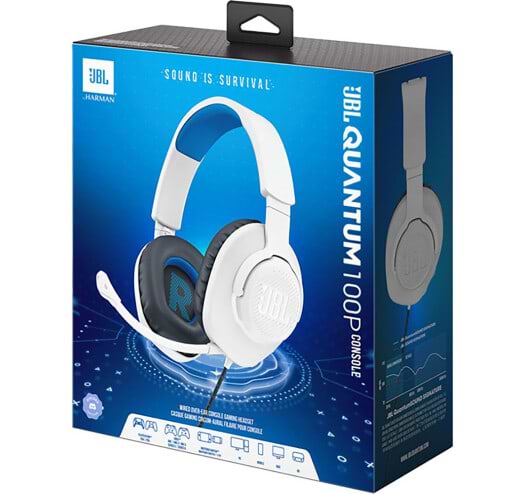 Фото - Гарнітура дротова ігрова JBL Quantum 100P Console White (JBLQ100PWHTBLU)
