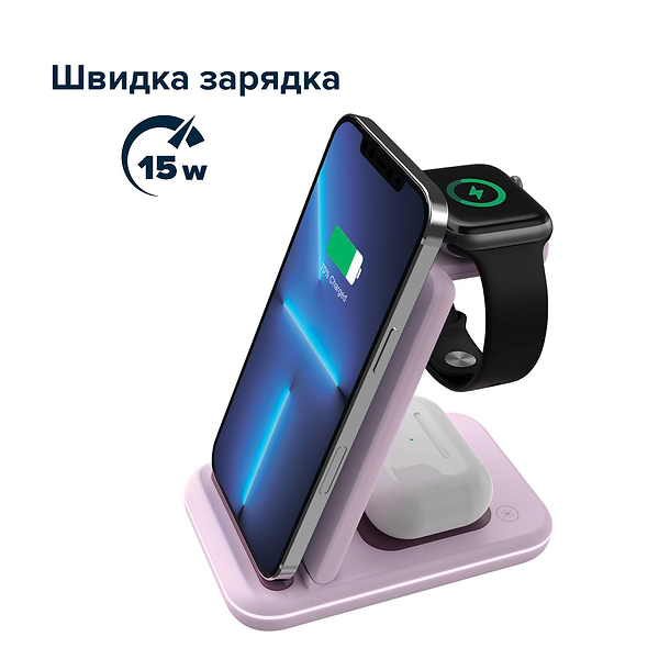 Фото - Беспроводное зарядное устройство Canyon WS-304 3 в 1 QI Iced Pink (CNS-WCS304IP)