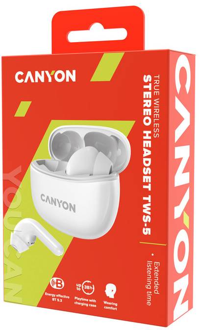 Фото - Наушники вкладыши беспроводные TWS Canyon TWS-5 (CNS-TWS5W) White