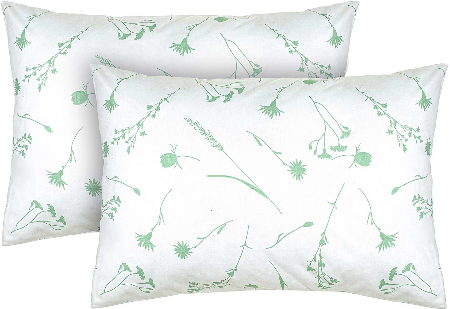 Наволочка Home Line Бязь Щ140 ВОЛОШКИ св. зелені на білому 50х70 2 шт. (168657)